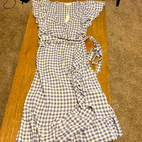 NEW Max Studio Feminine Ruffle Blue Plaid Midi Dress Large - Picture 11 of 15